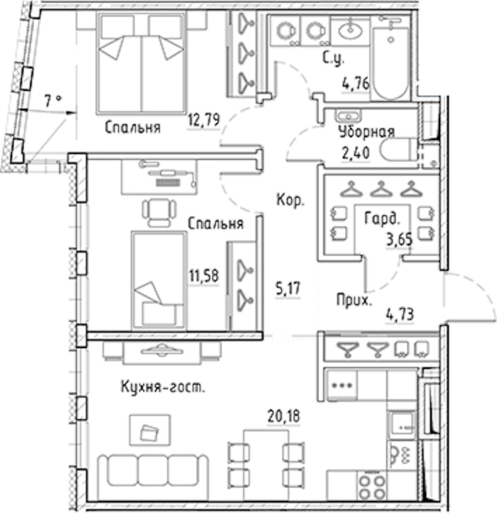 2-комнатная квартира 65.26 м², 3/10 эт., ЖК «LEGENDA Лисичанская 22»